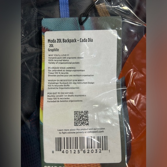 Cotopaxi Moda 20L Backpack Cada Día Graphite Cinch-top Closure Laptop Sleeve NWT - Picture 10 of 11